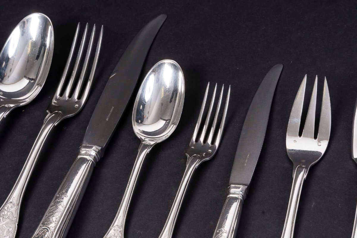 JEAN E. PUIFORCAT - MENAGERE 147 PIECES en ARGENT Modèle « ELYSEE » Epoque 1930-photo-3