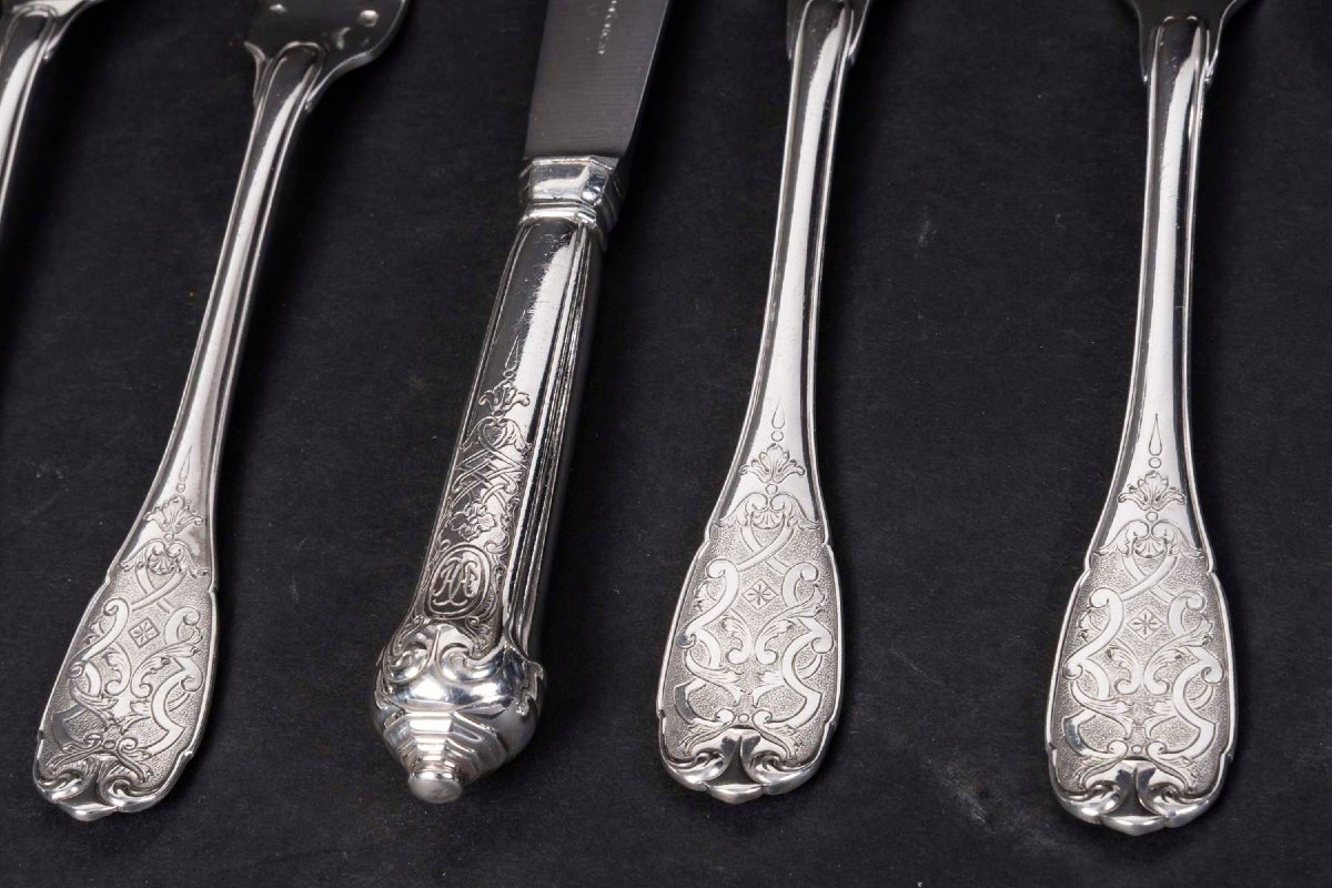 JEAN E. PUIFORCAT - MENAGERE 147 PIECES en ARGENT Modèle « ELYSEE » Epoque 1930-photo-1
