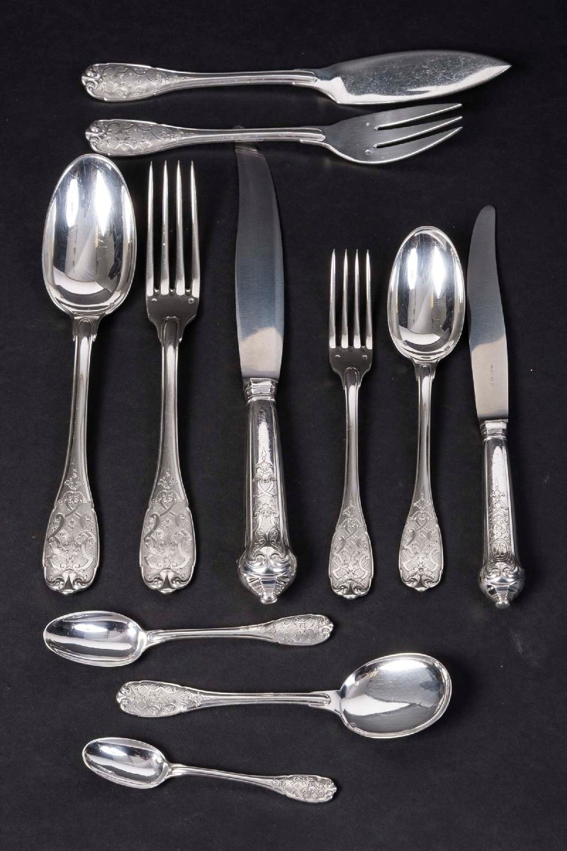 JEAN E. PUIFORCAT - MENAGERE 147 PIECES en ARGENT Modèle « ELYSEE » Epoque 1930-photo-2