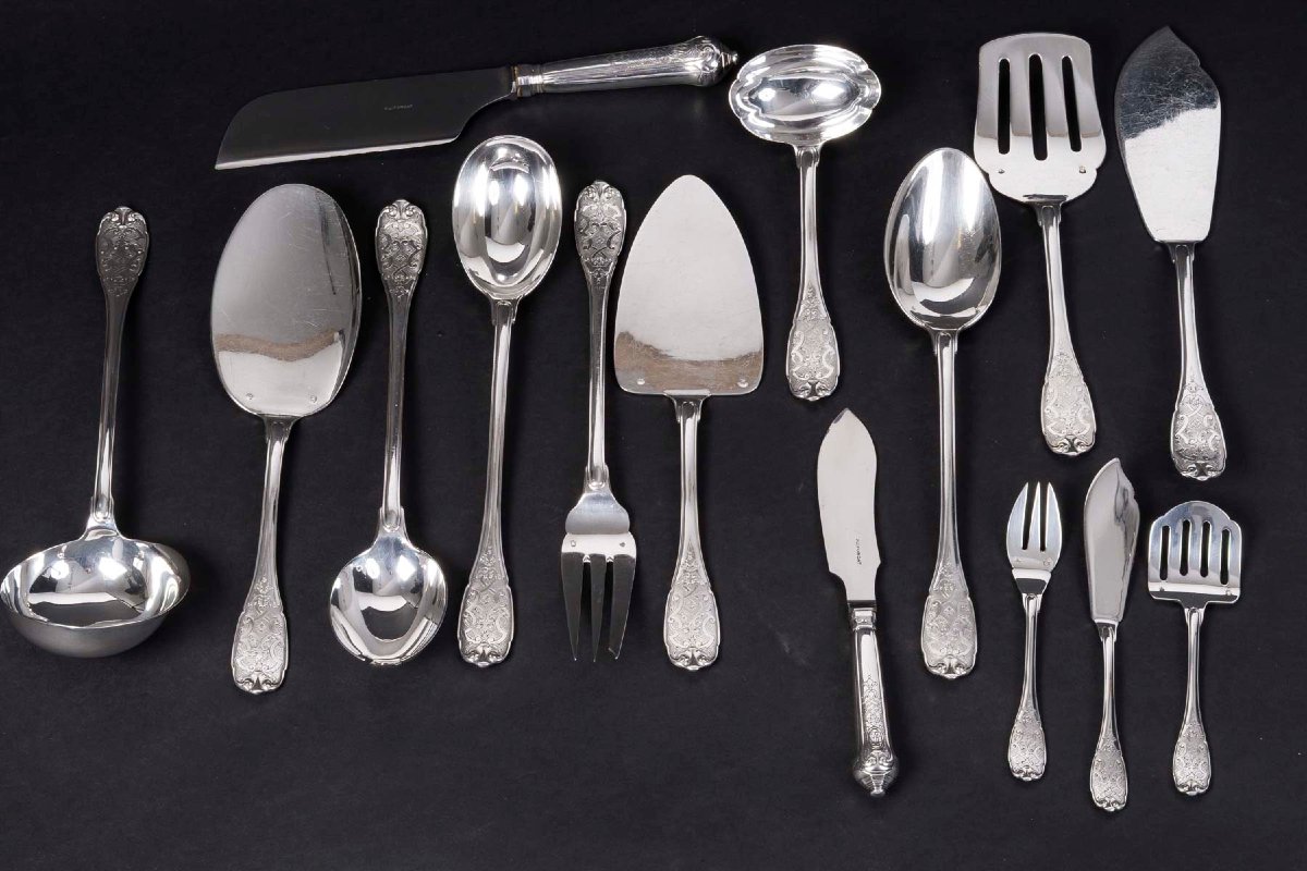 JEAN E. PUIFORCAT - MENAGERE 147 PIECES en ARGENT Modèle « ELYSEE » Epoque 1930-photo-4