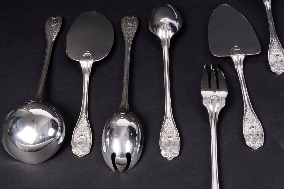 JEAN E. PUIFORCAT - MENAGERE 147 PIECES en ARGENT Modèle « ELYSEE » Epoque 1930-photo-5