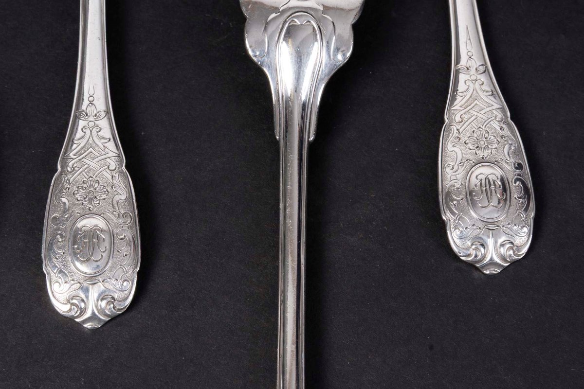 JEAN E. PUIFORCAT - MENAGERE 147 PIECES en ARGENT Modèle « ELYSEE » Epoque 1930-photo-6