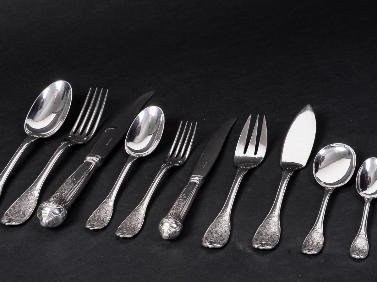 JEAN E. PUIFORCAT - MENAGERE 147 PIECES en ARGENT Modèle « ELYSEE » Epoque 1930-photo-8
