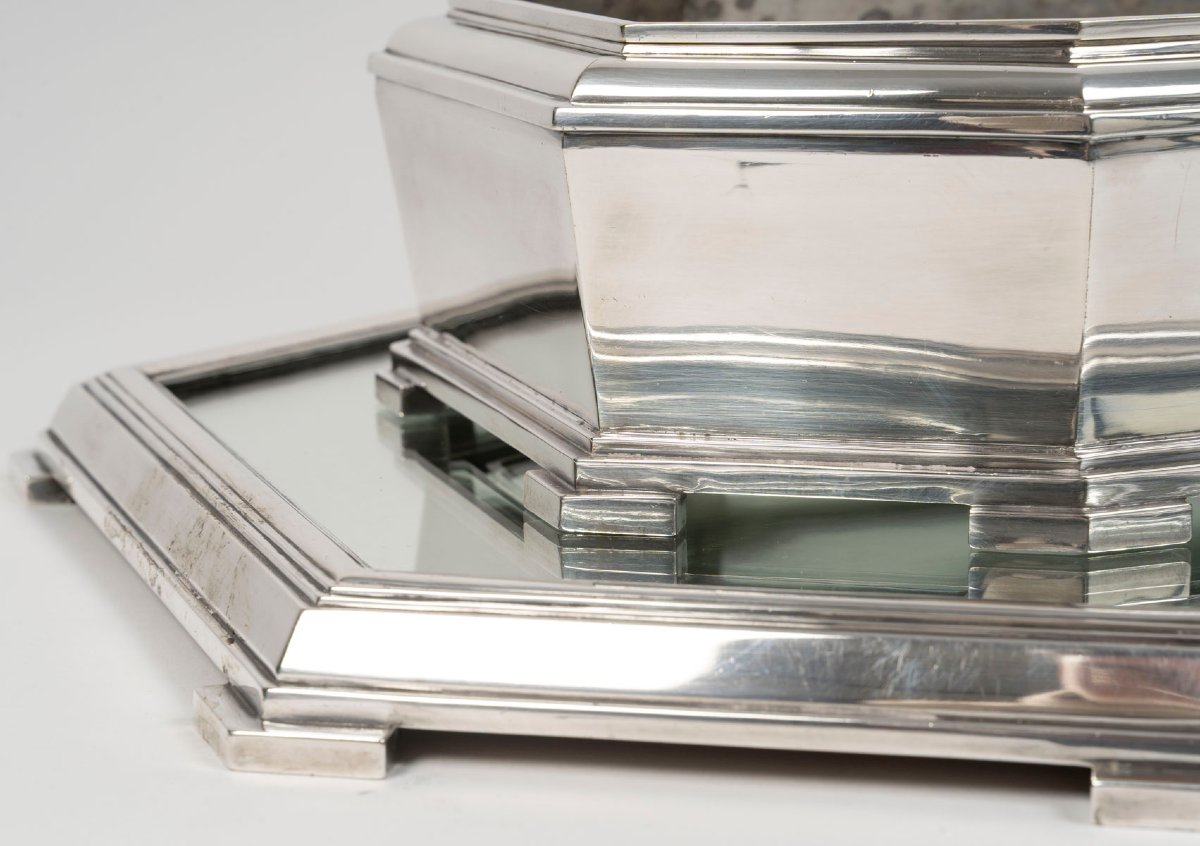 Ravinet d'Enfert - Solid Silver Surtout De Table Et Sa Jardinière Art Deco Period-photo-2