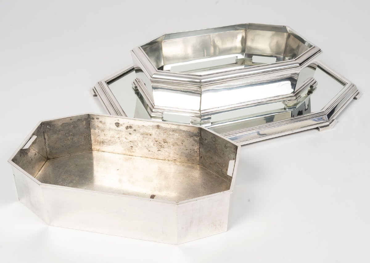 Ravinet d'Enfert - Solid Silver Surtout De Table Et Sa Jardinière Art Deco Period-photo-3