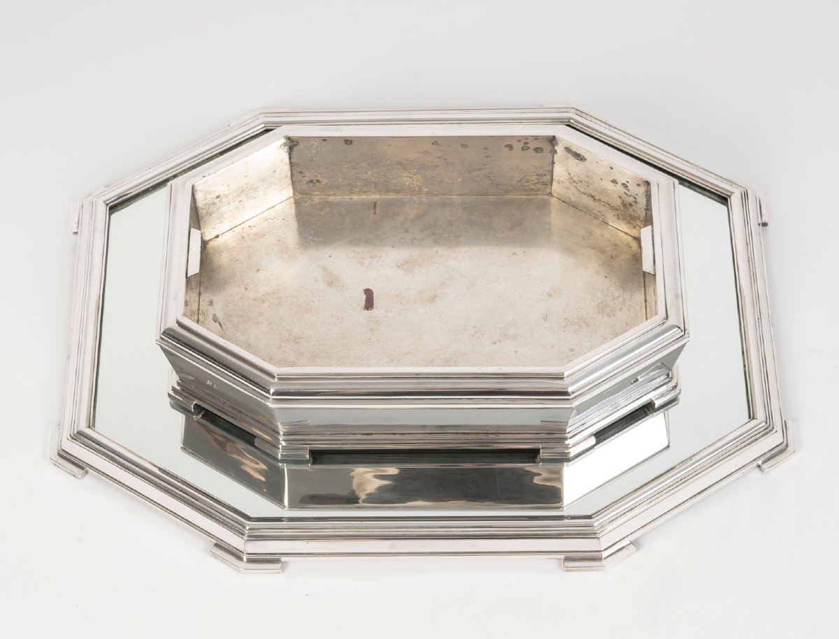 Ravinet d'Enfert - Solid Silver Surtout De Table Et Sa Jardinière Art Deco Period-photo-7