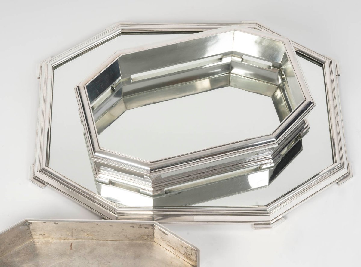 Ravinet d'Enfert - Solid Silver Surtout De Table Et Sa Jardinière Art Deco Period-photo-8