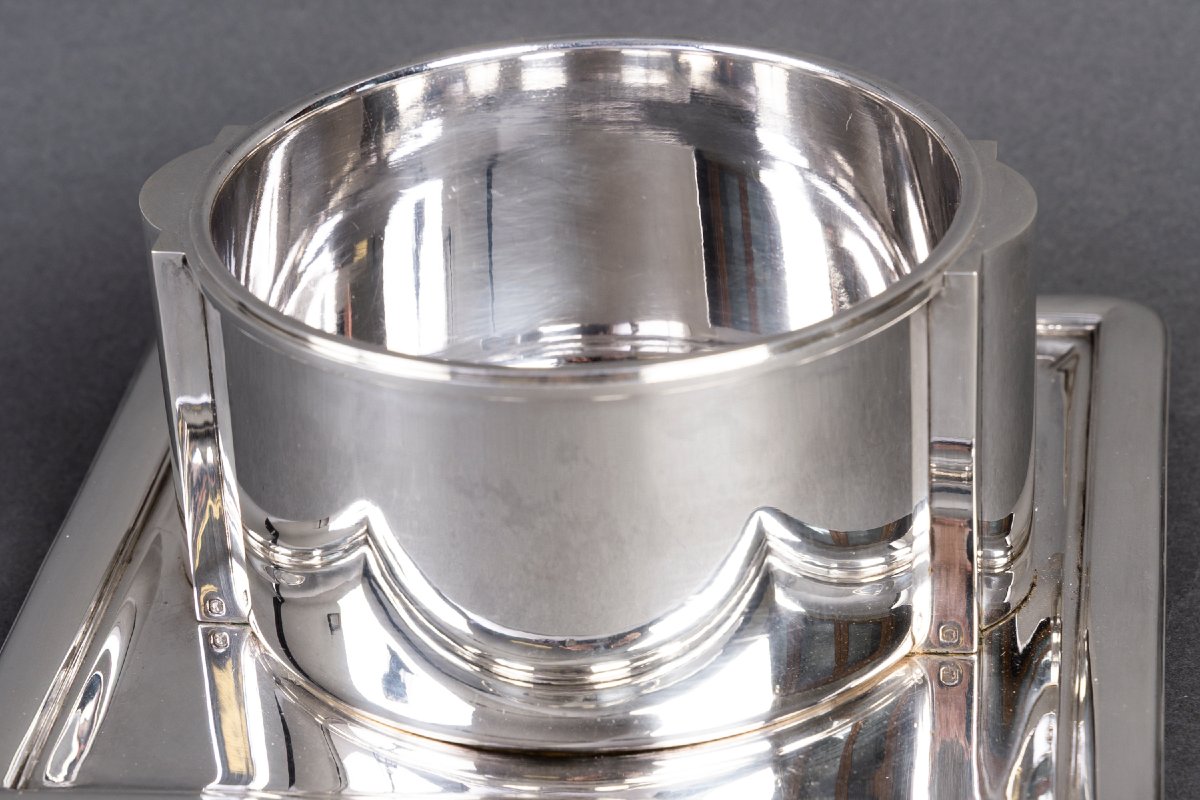 Jean E. Puiforcat - Sauce Boat And Interior In Solid Silver Art Deco Period-photo-2