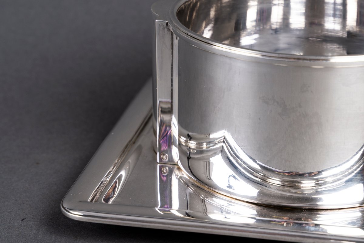 Jean E. Puiforcat - Sauce Boat And Interior In Solid Silver Art Deco Period-photo-3
