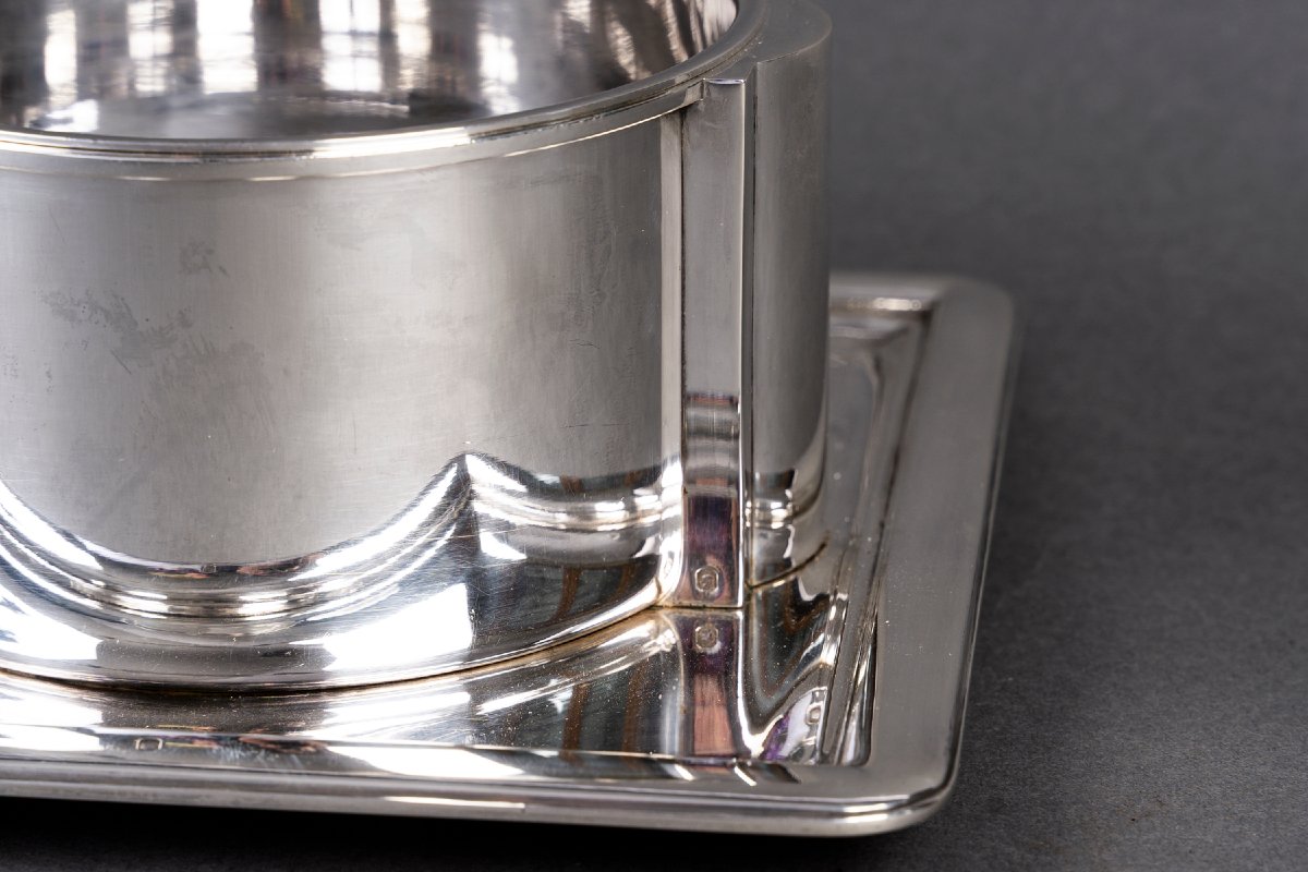 Jean E. Puiforcat - Sauce Boat And Interior In Solid Silver Art Deco Period-photo-4