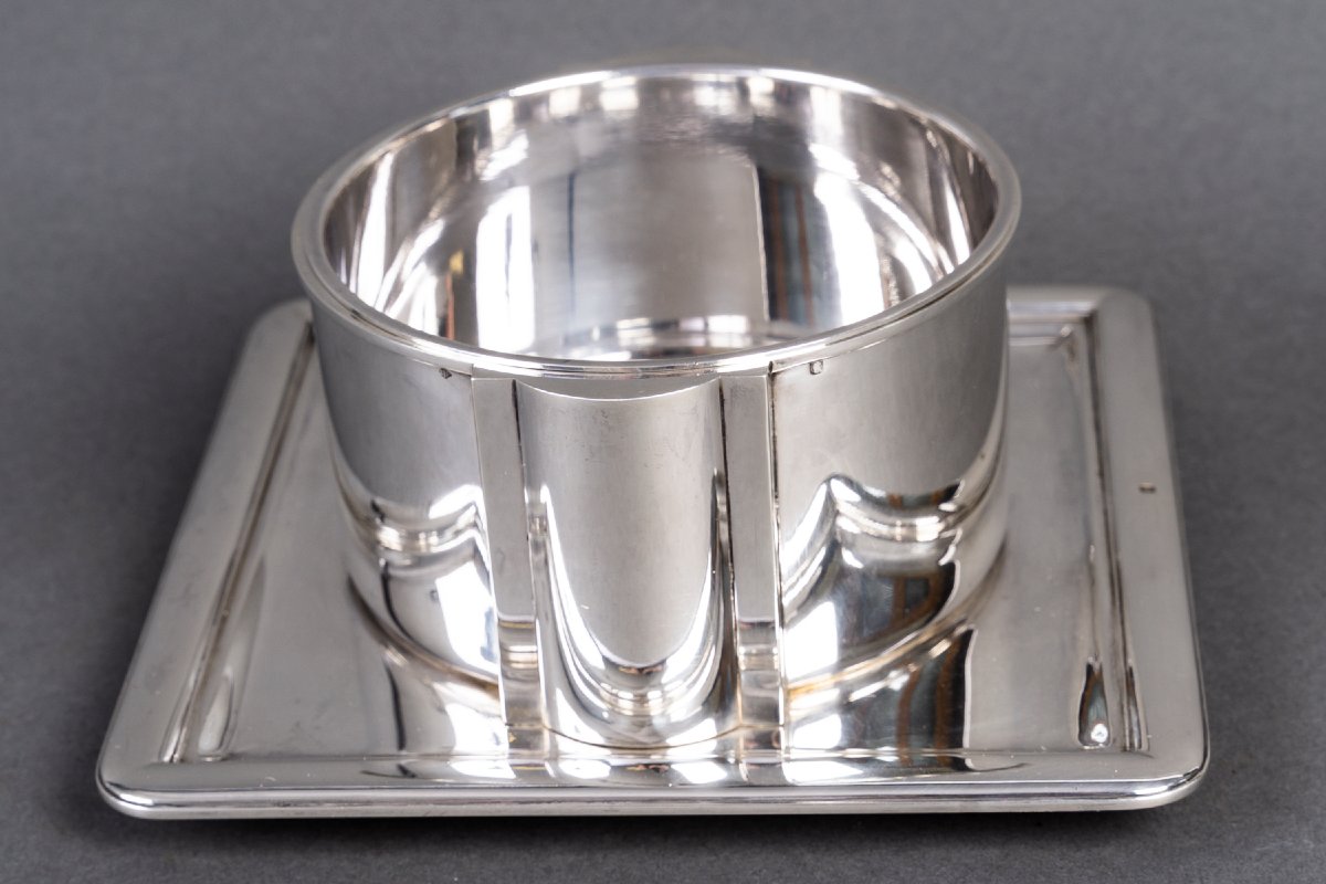 Jean E. Puiforcat - Sauce Boat And Interior In Solid Silver Art Deco Period-photo-1