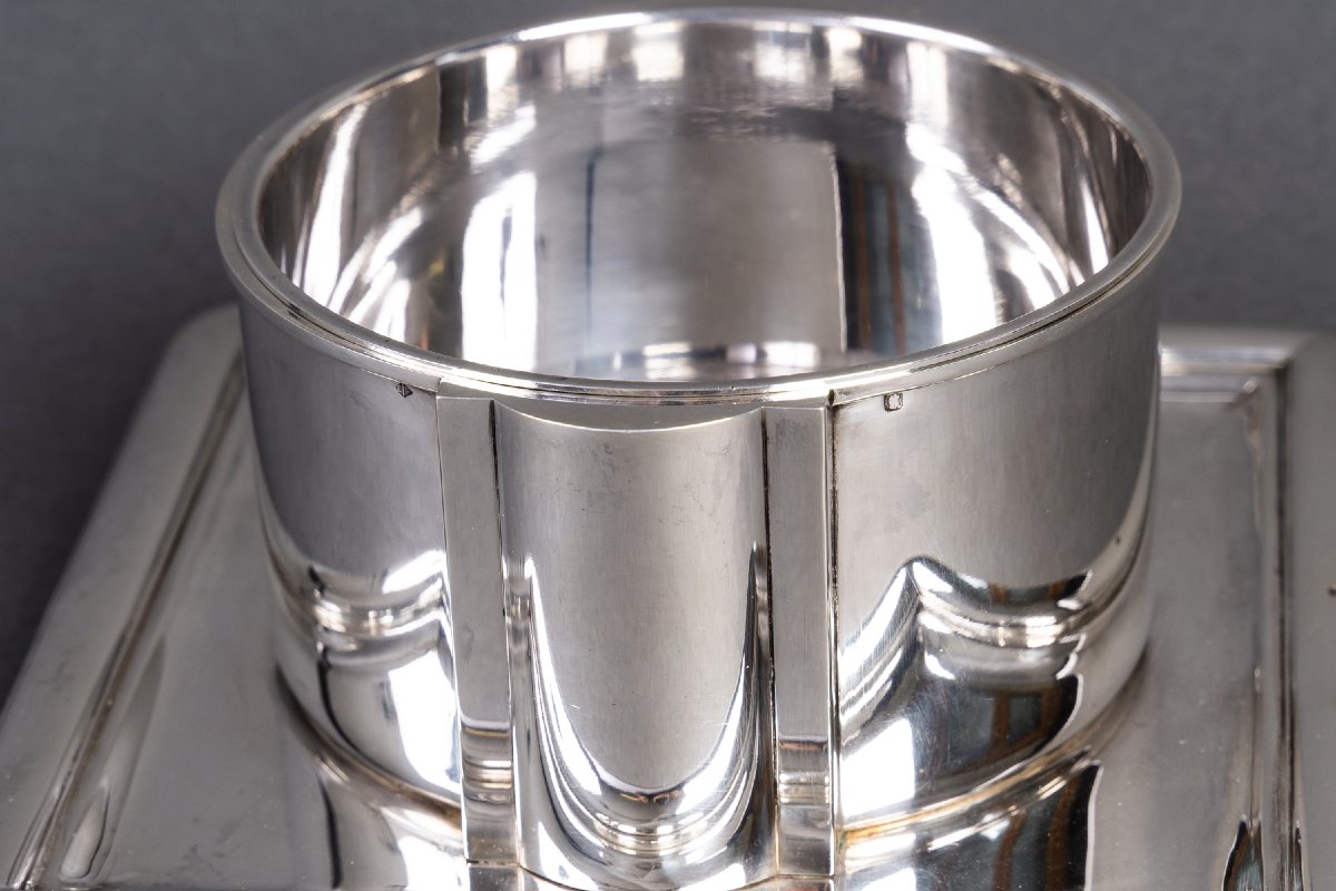 Jean E. Puiforcat - Sauce Boat And Interior In Solid Silver Art Deco Period-photo-2