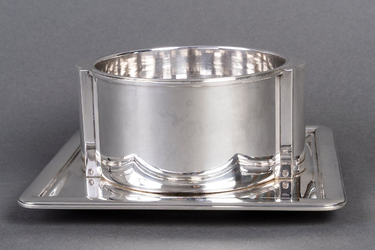 Jean E. Puiforcat - Sauce Boat And Interior In Solid Silver Art Deco Period-photo-4