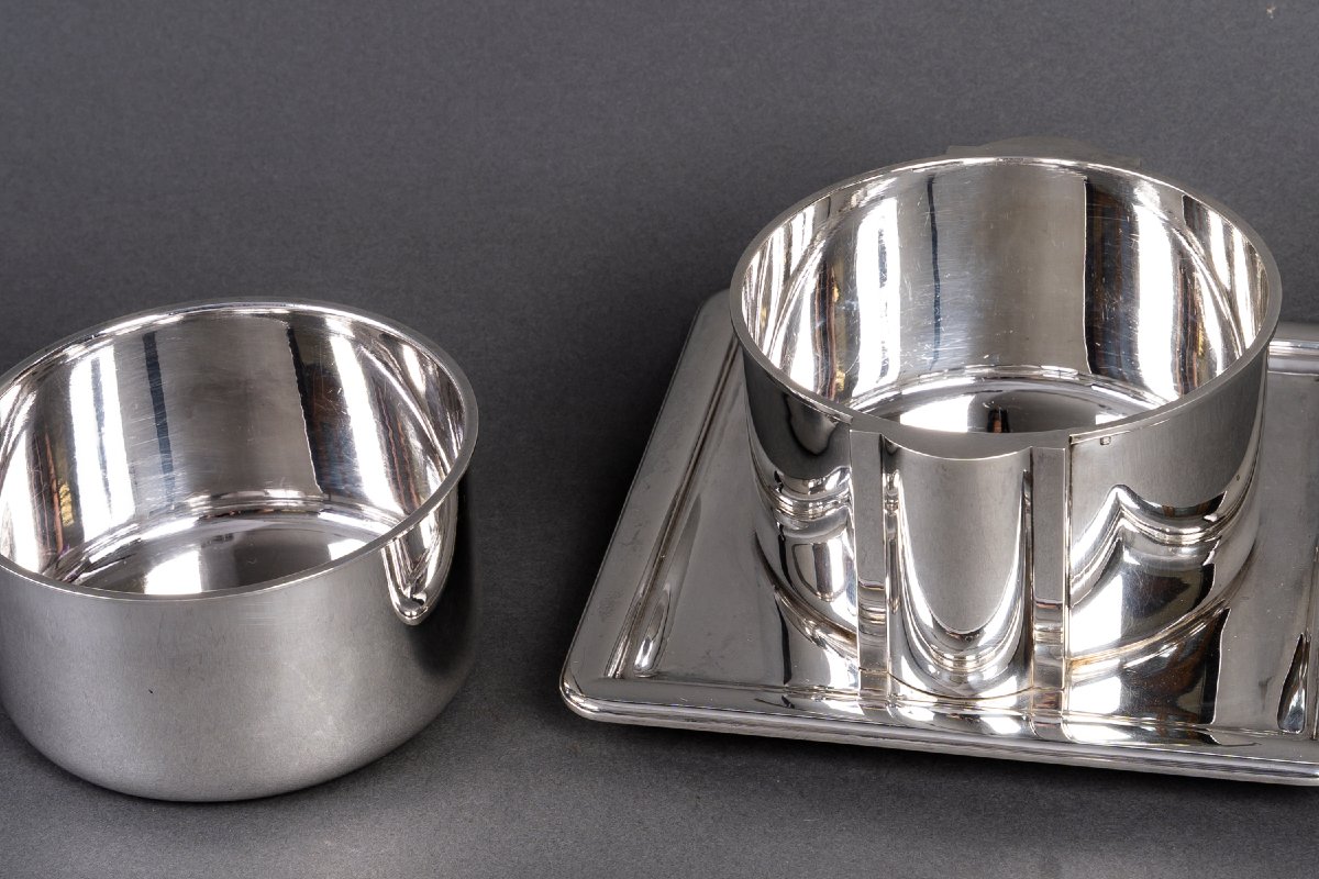 Jean E. Puiforcat - Sauce Boat And Interior In Solid Silver Art Deco Period-photo-5