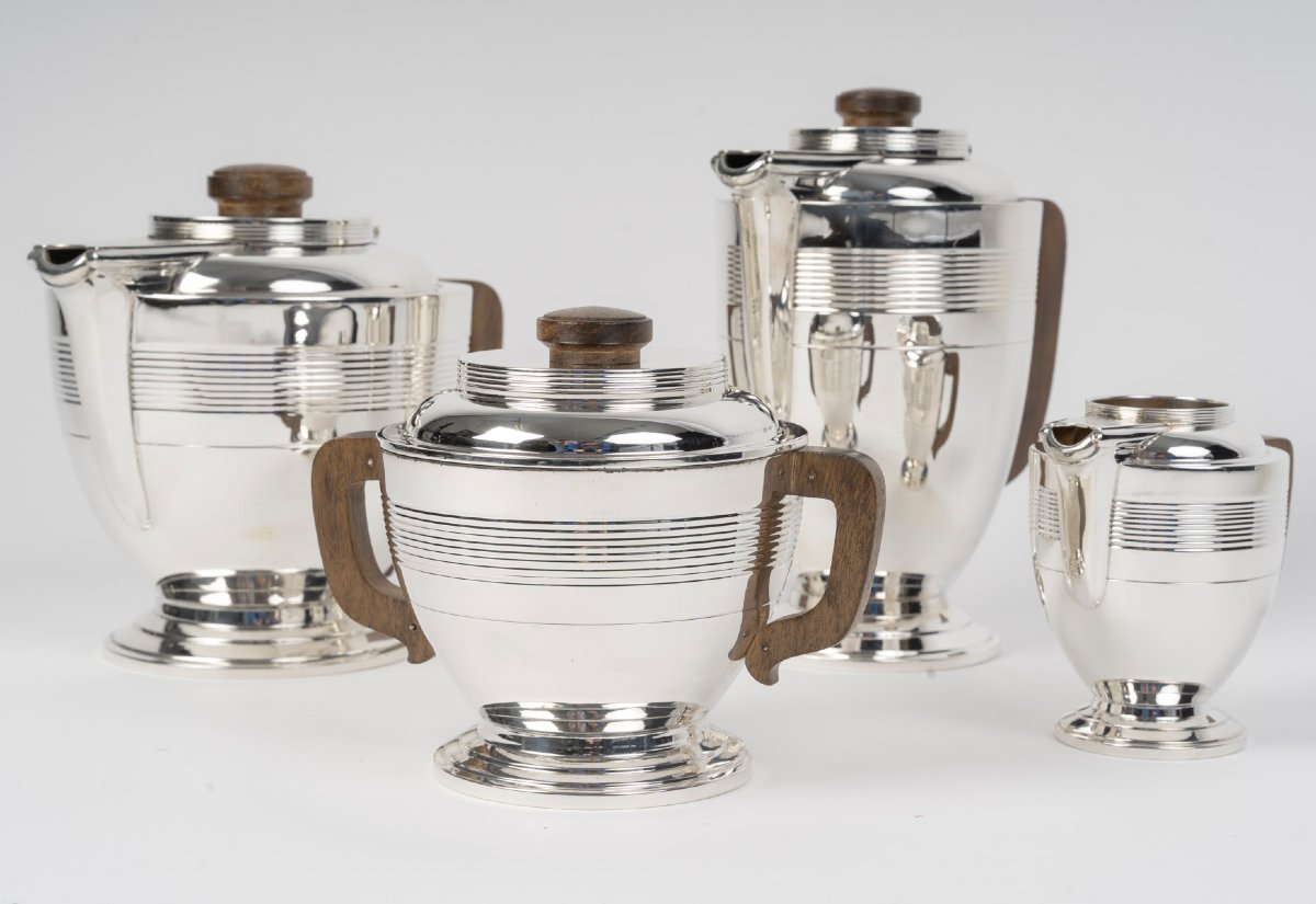 Boin Taburet 4-piece Solid Silver Tea/coffee Set, Art Deco Period-photo-4