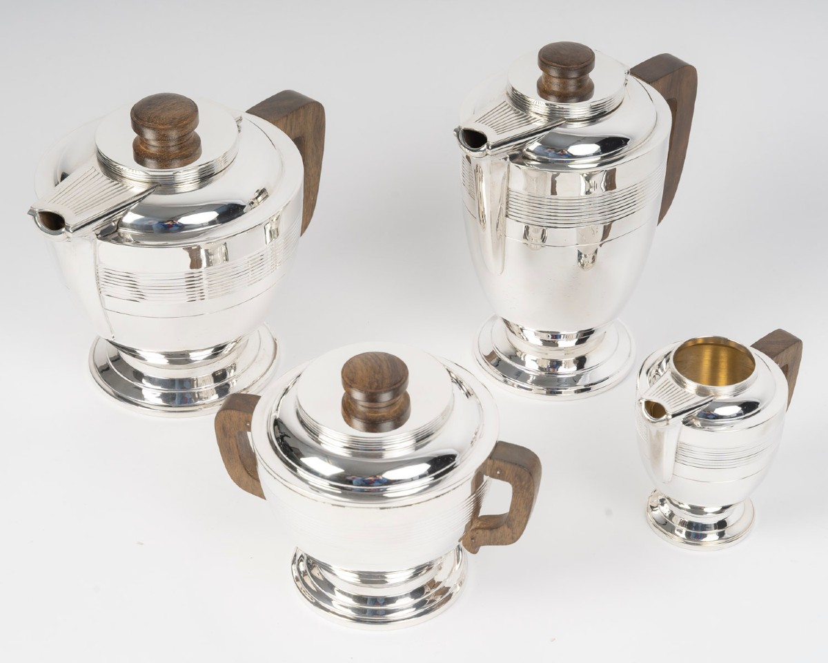 BOIN TABURET   Service thé / café 4 pièces en argent massif, Epoque ART DECO -photo-4