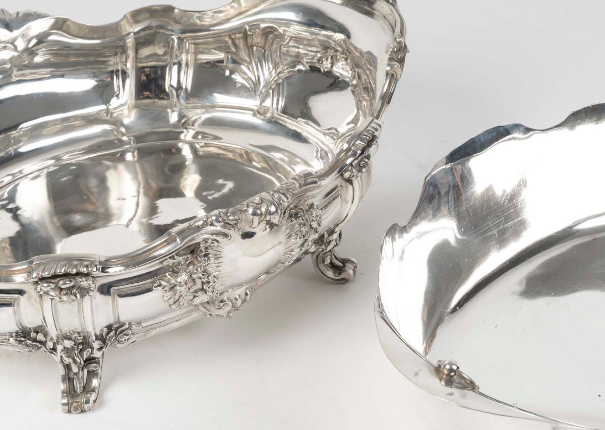 Boin taburet – jardiniere en argent massif et sa doublure - XIXe-photo-3