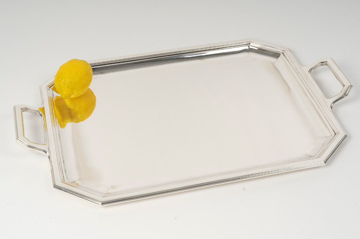 Jean E. Puiforcat - Art Deco Silver Tray Circa 1930-photo-1