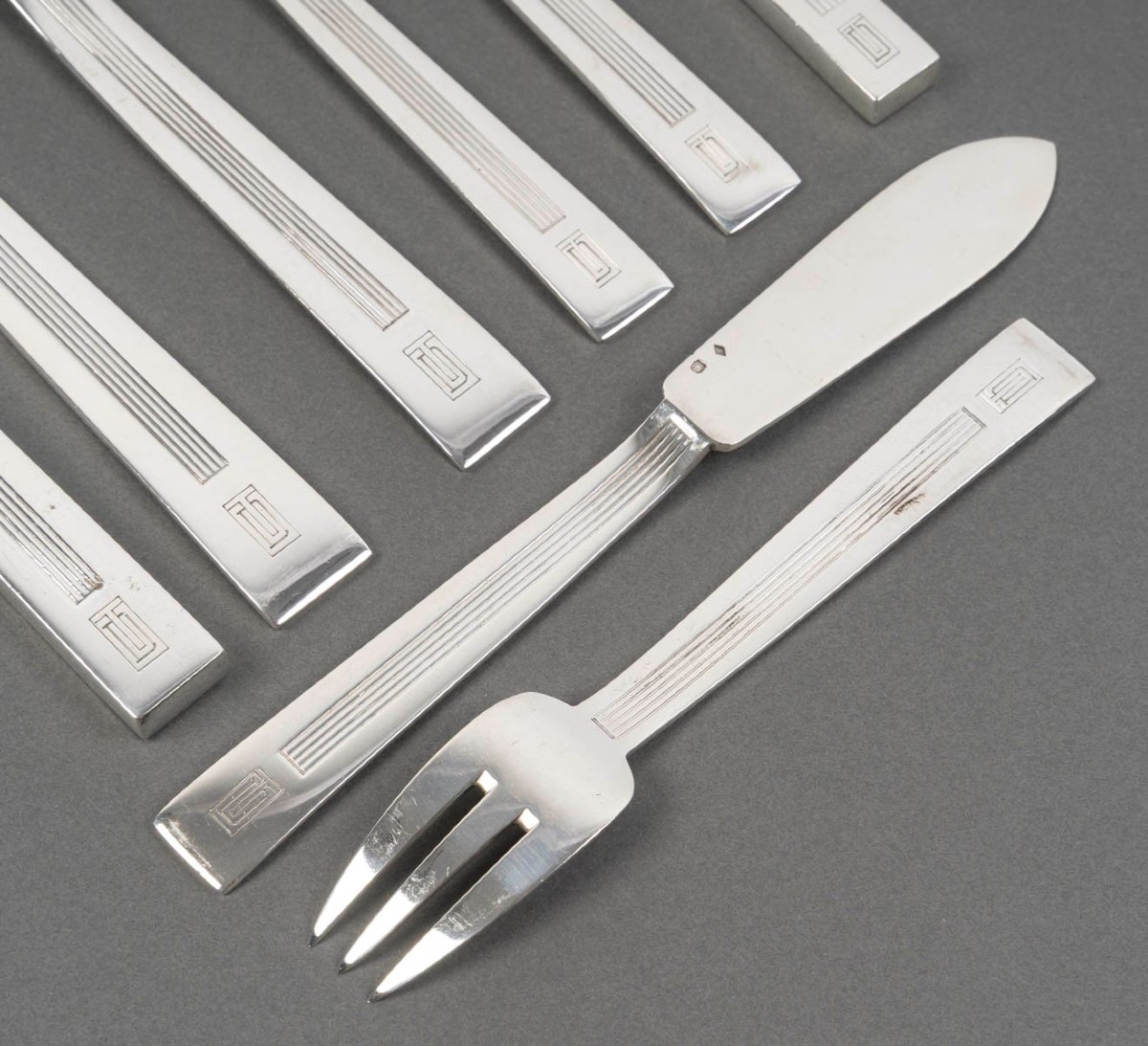 Jean Tetard - 132-piece Solid Silver Flatware Set Epoque Art Deco-photo-2