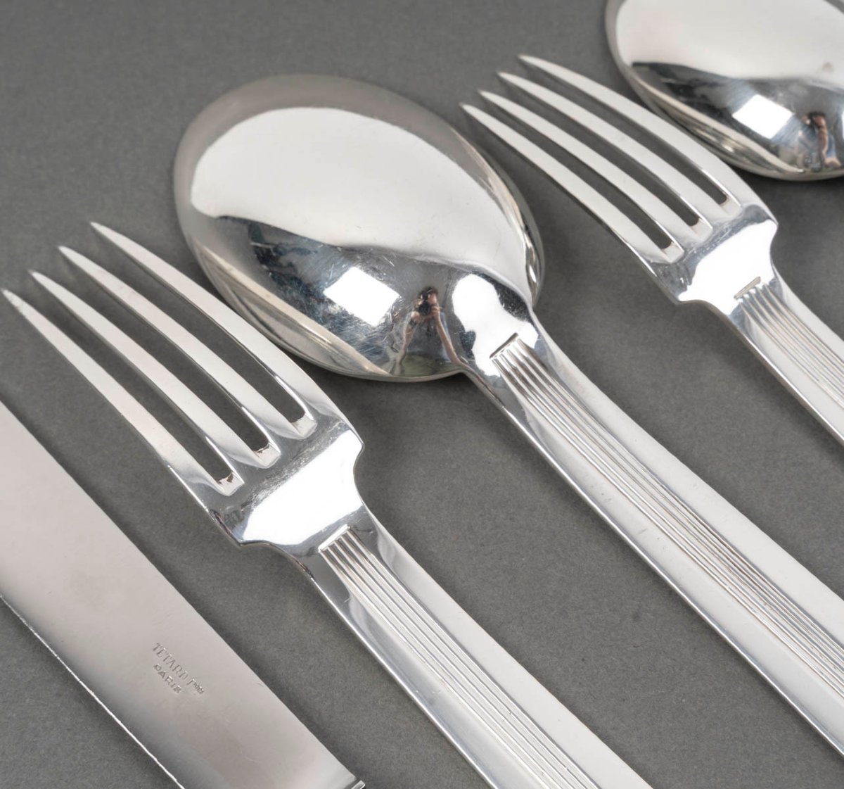 Jean Tetard - 132-piece Solid Silver Flatware Set Epoque Art Deco-photo-3
