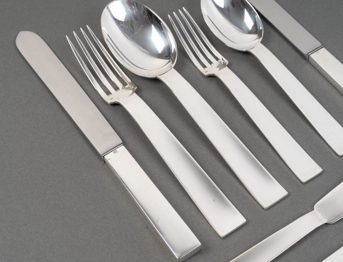 Jean Tetard - 132-piece Solid Silver Flatware Set Epoque Art Deco-photo-4