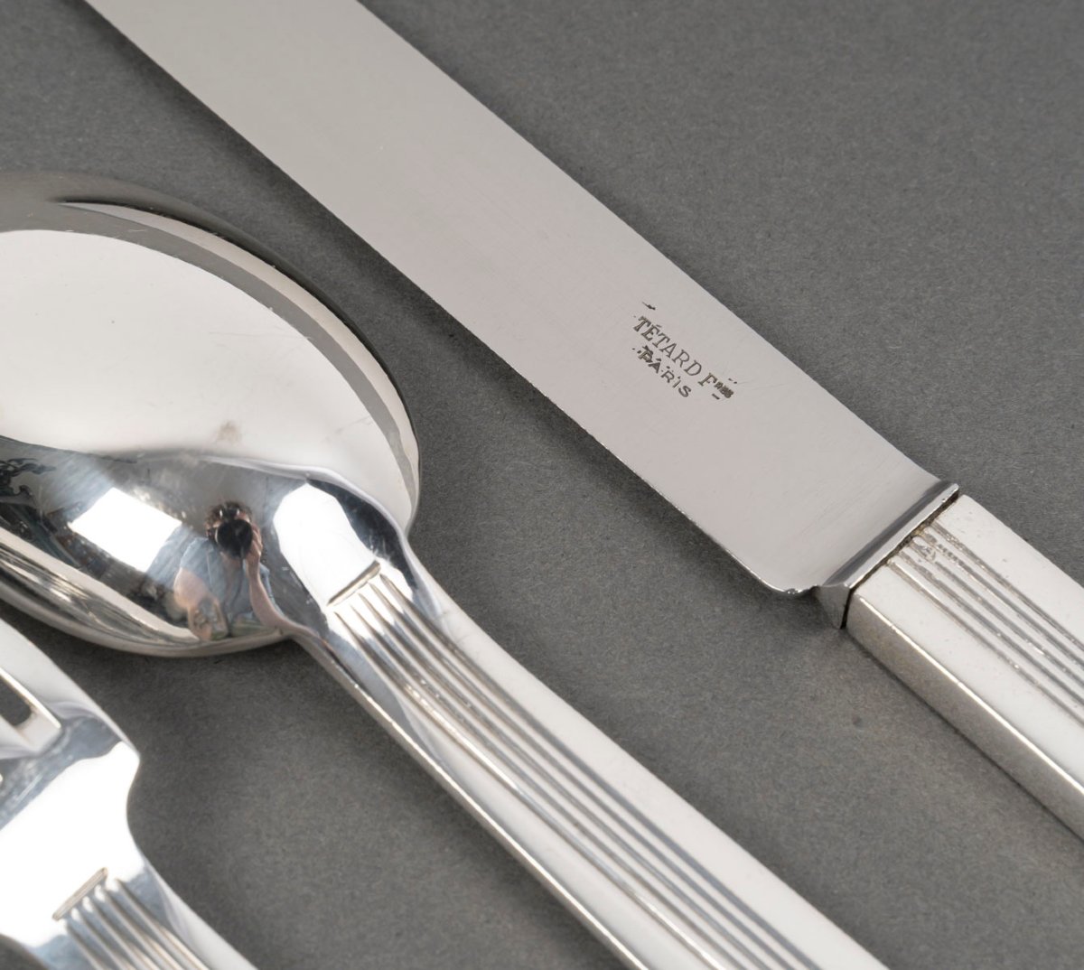 Jean Tetard - 132-piece Solid Silver Flatware Set Epoque Art Deco-photo-3