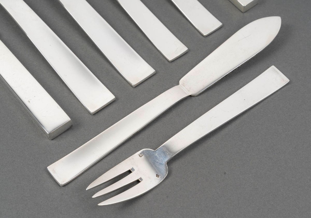 Jean Tetard - 132-piece Solid Silver Flatware Set Epoque Art Deco-photo-5