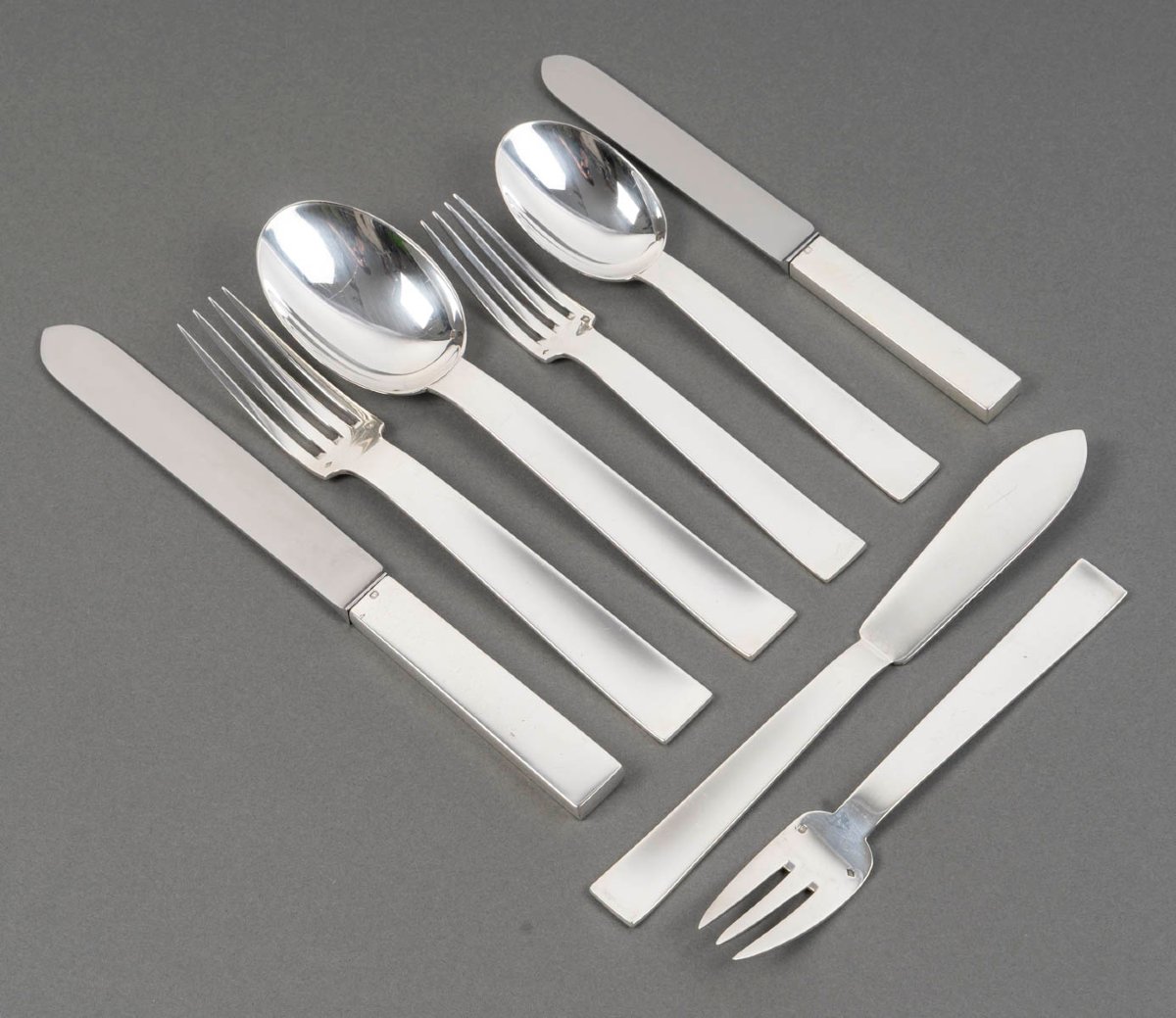 Jean Tetard - 132-piece Solid Silver Flatware Set Epoque Art Deco-photo-7