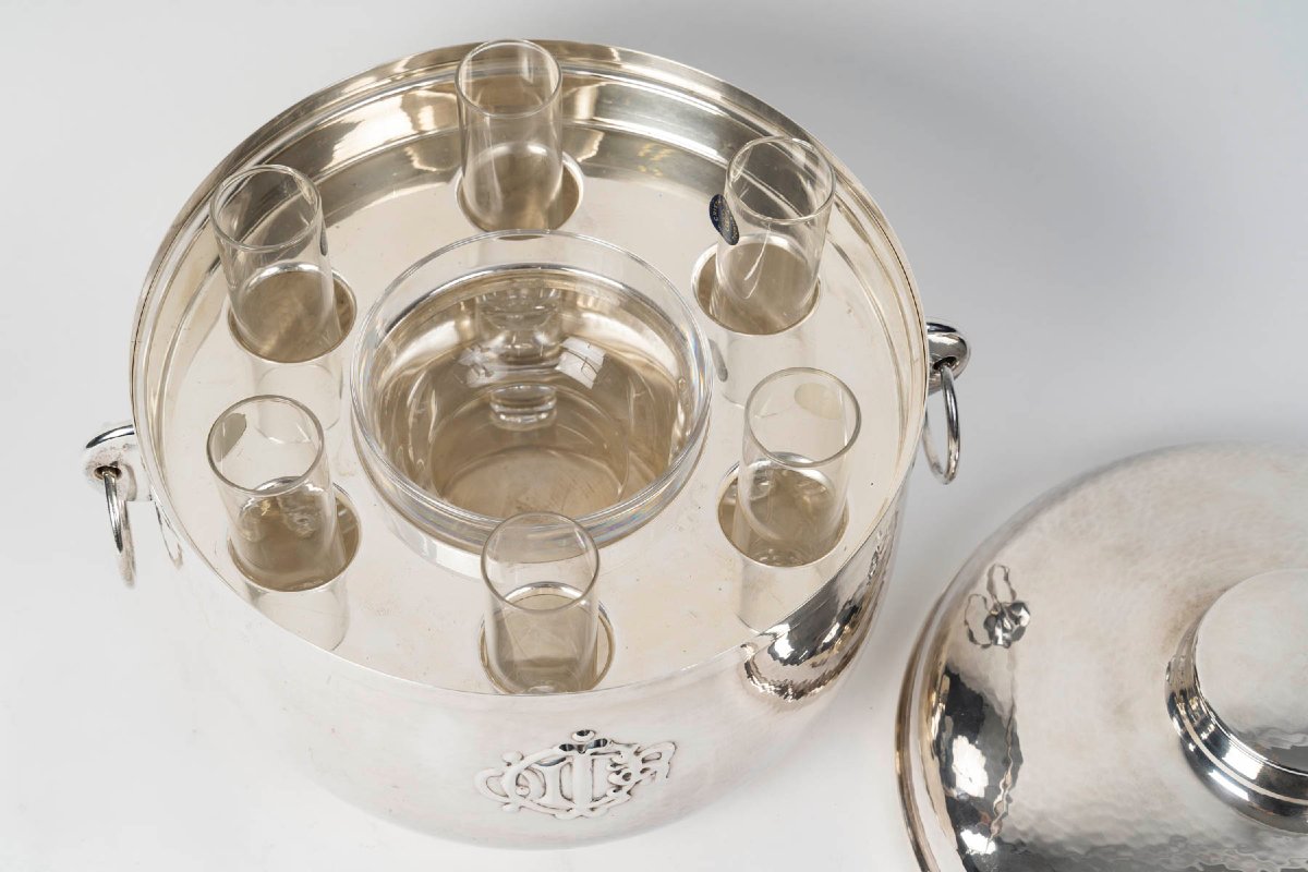 CHRISTIAN DIOR Service à caviar en argent massif et cristal Italie du Nord, XXe siècle-photo-1