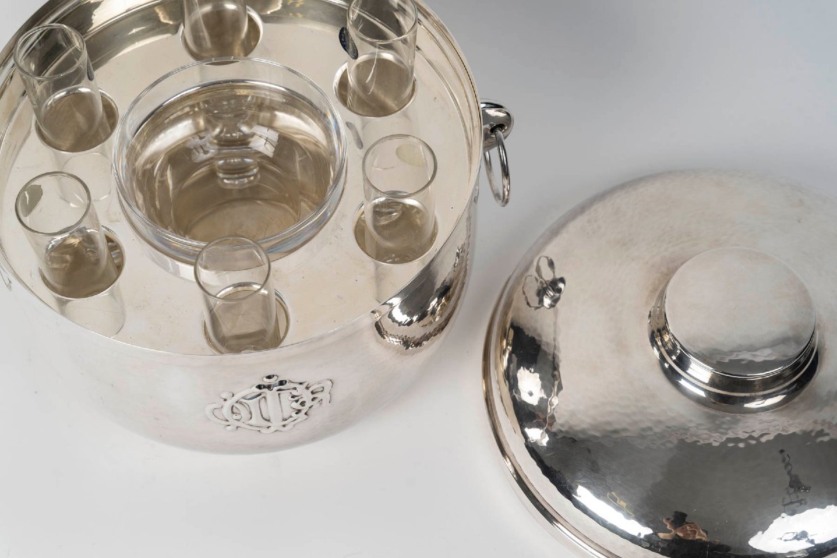 CHRISTIAN DIOR Service à caviar en argent massif et cristal Italie du Nord, XXe siècle-photo-2