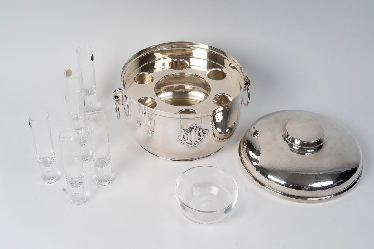 CHRISTIAN DIOR Service à caviar en argent massif et cristal Italie du Nord, XXe siècle-photo-3