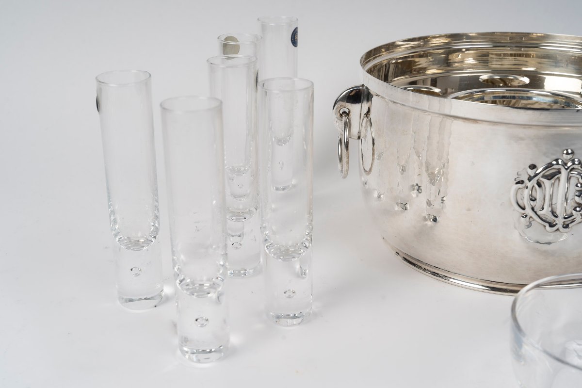 CHRISTIAN DIOR Service à caviar en argent massif et cristal Italie du Nord, XXe siècle-photo-4