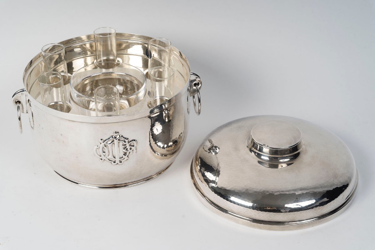 CHRISTIAN DIOR Service à caviar en argent massif et cristal Italie du Nord, XXe siècle