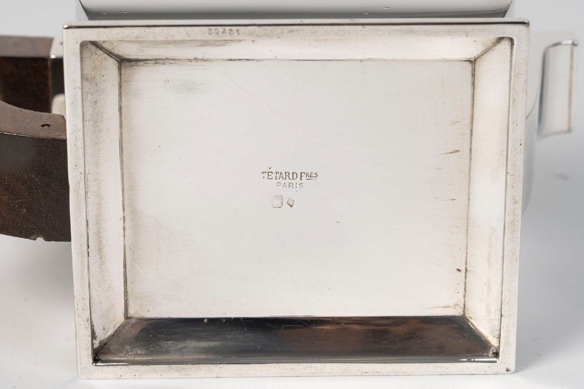TETARD  FRERES - Service à thé et café Art déco en argent, modèle cubiste Circa 1925/1930-photo-8