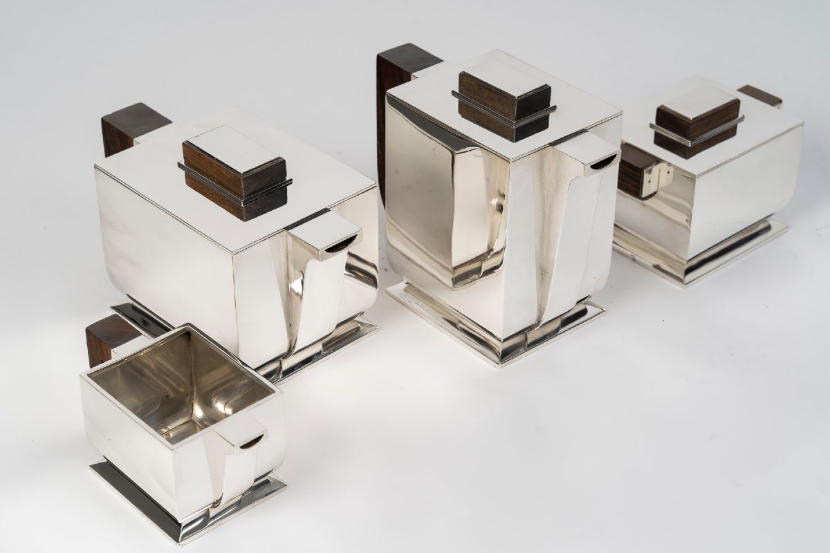 TETARD  FRERES - Service à thé et café Art déco en argent, modèle cubiste Circa 1925/1930