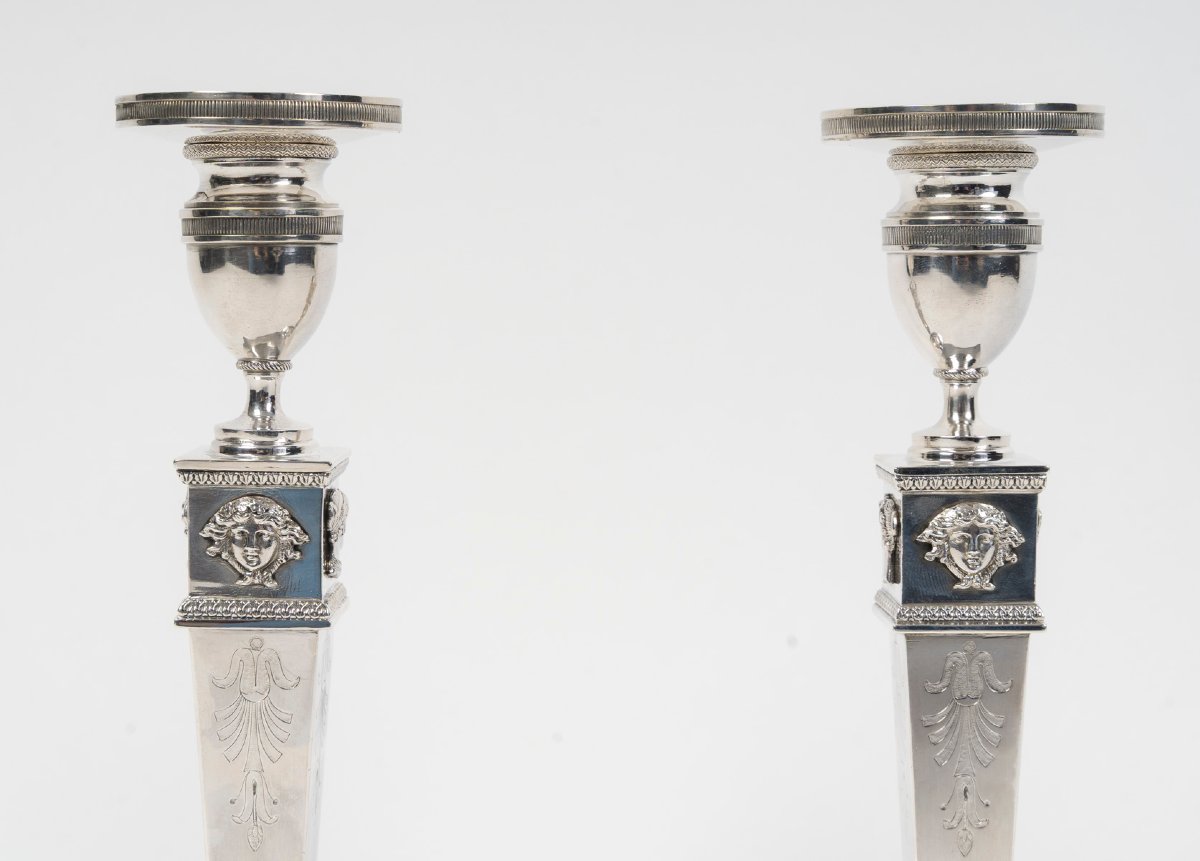 JFJ BEYDEL - Paire de flambeaux en argent, 1er Empire, 2è COQ  1809/1818 -photo-2