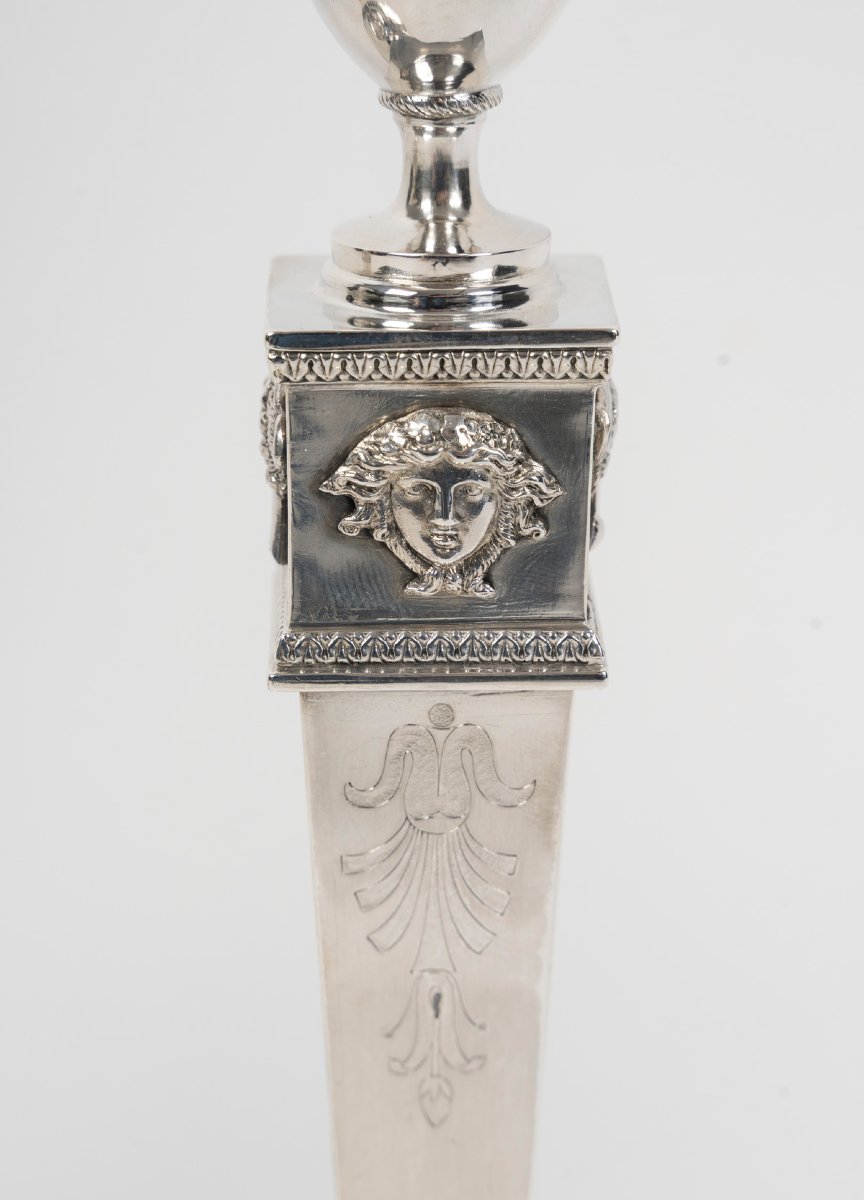 JFJ BEYDEL - Paire de flambeaux en argent, 1er Empire, 2è COQ  1809/1818 -photo-4