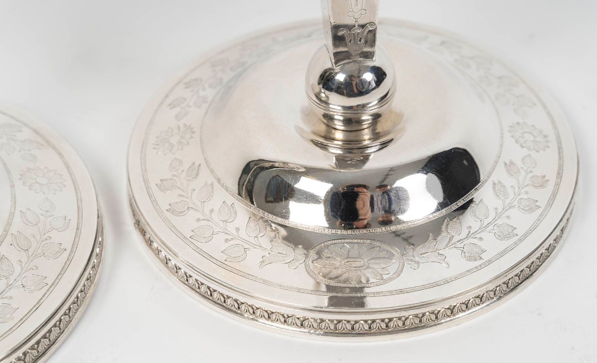 JFJ BEYDEL - Paire de flambeaux en argent, 1er Empire, 2è COQ  1809/1818 -photo-2