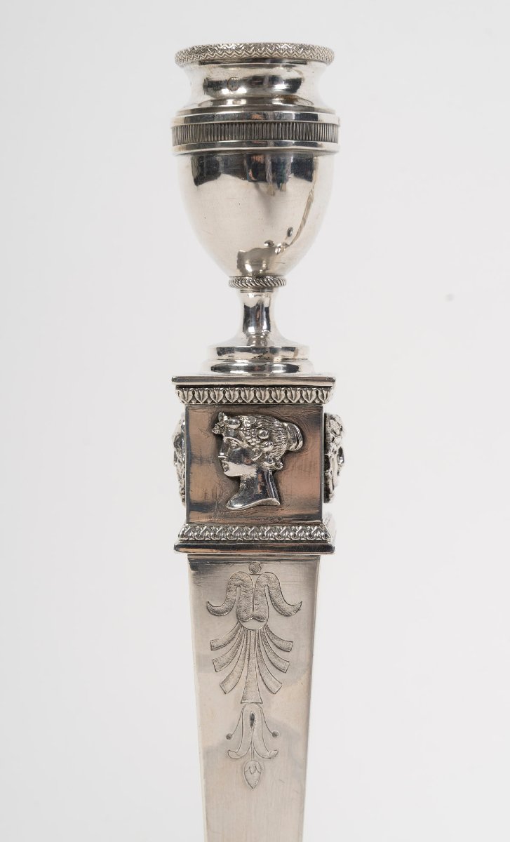 JFJ BEYDEL - Paire de flambeaux en argent, 1er Empire, 2è COQ  1809/1818 -photo-4
