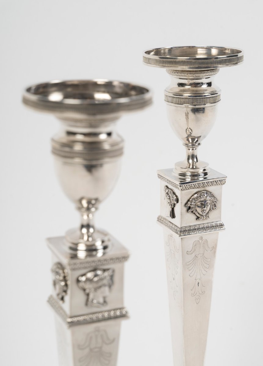 JFJ BEYDEL - Paire de flambeaux en argent, 1er Empire, 2è COQ  1809/1818 -photo-8