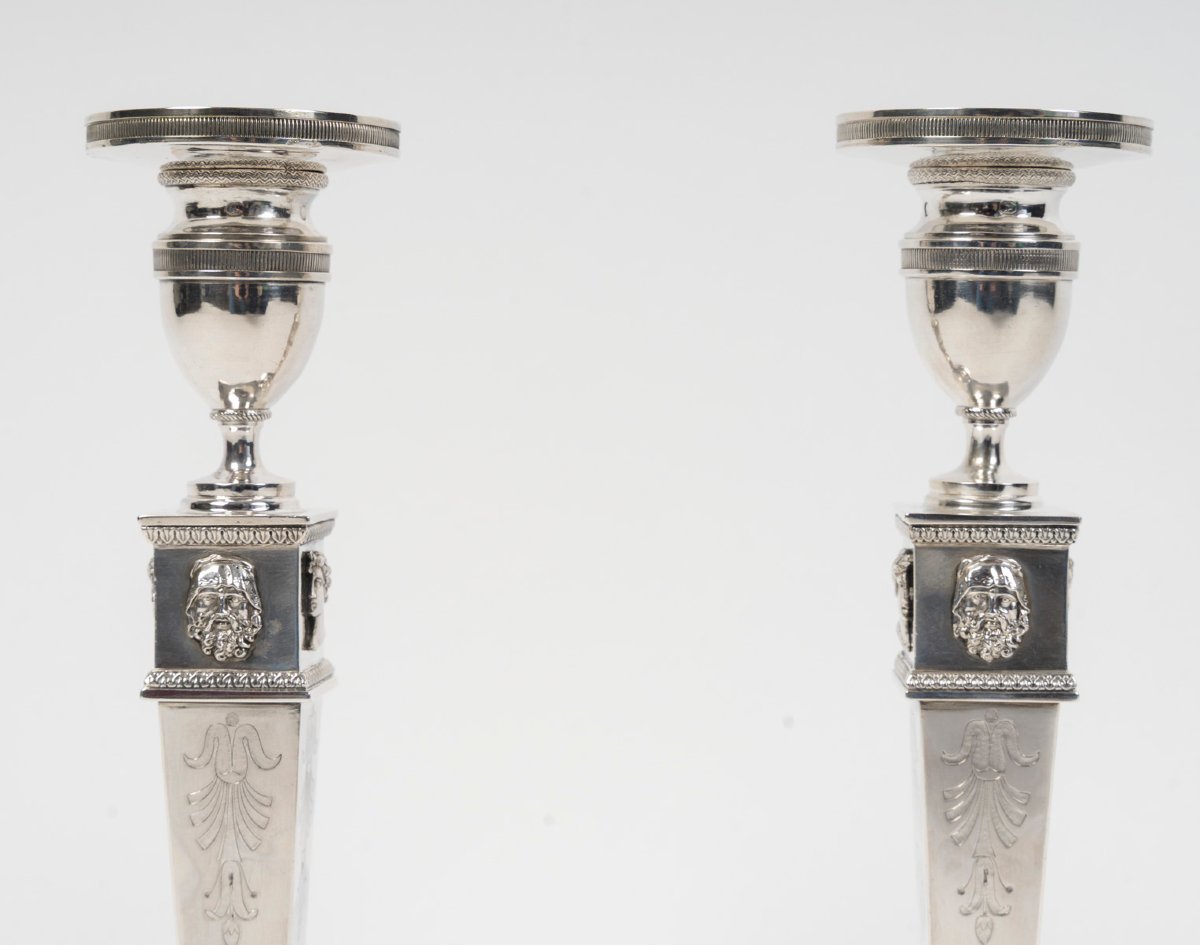 Jfj Beydel - Pair Of Silver Candlesticks, First Empire, 2nd Coq, 1809/1818 -photo-4