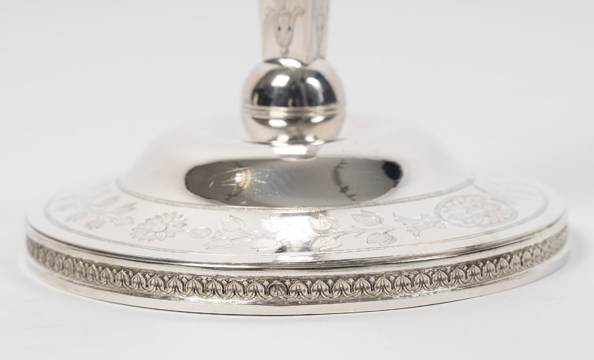 Jfj Beydel - Pair Of Silver Candlesticks, First Empire, 2nd Coq, 1809/1818 -photo-2