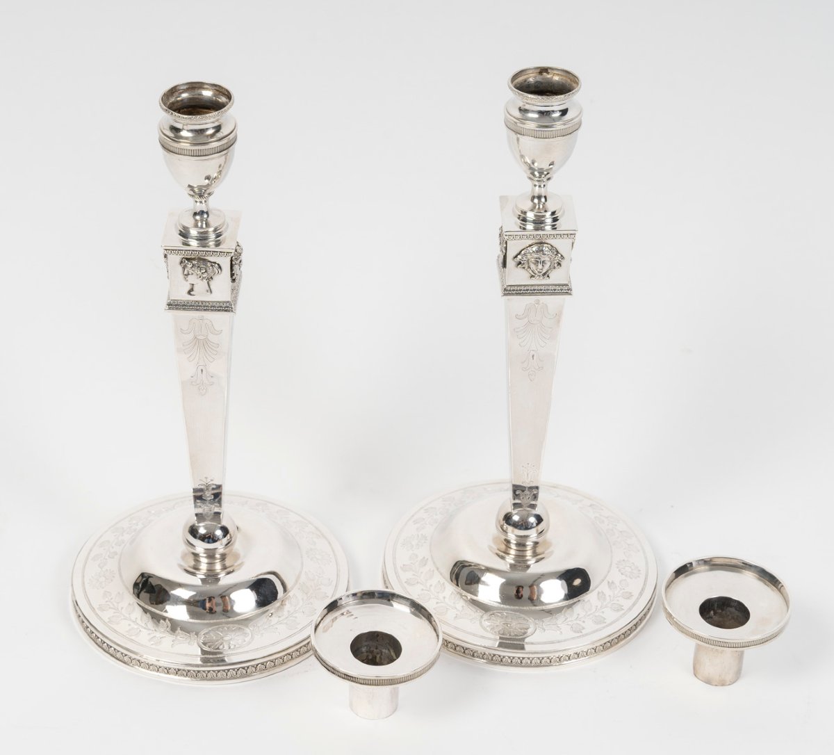 Jfj Beydel - Pair Of Silver Candlesticks, First Empire, 2nd Coq, 1809/1818 -photo-3