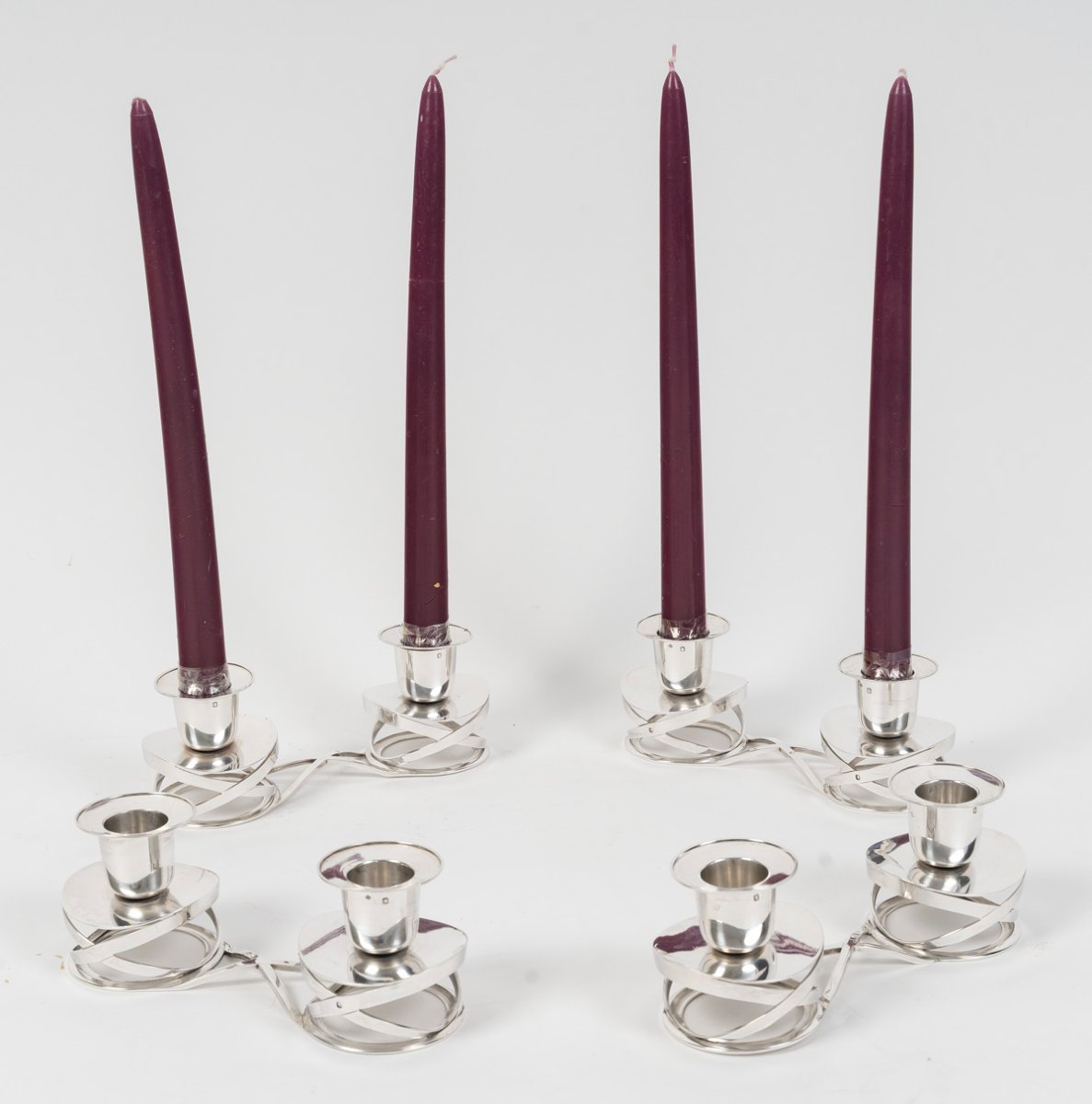 ESQUILAT – Suite de 4 Candélabres bas doubles argent massif  ART DECO-photo-2