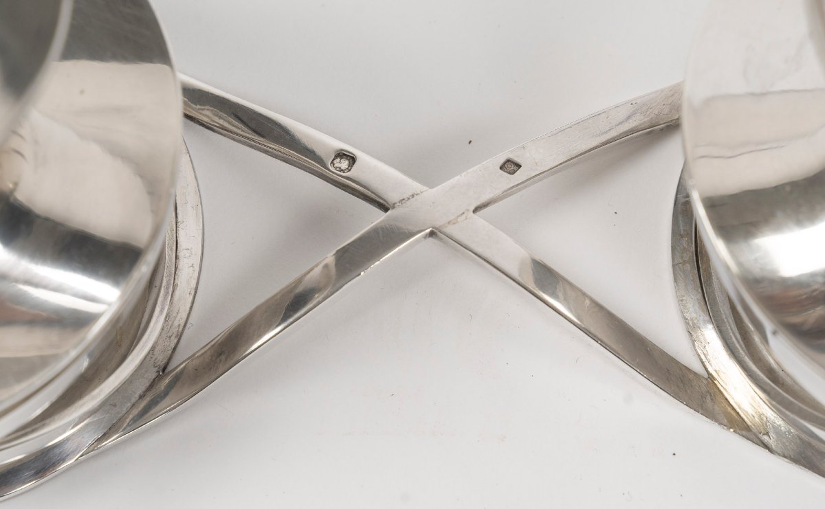 ESQUILAT – Suite de 4 Candélabres bas doubles argent massif  ART DECO-photo-3