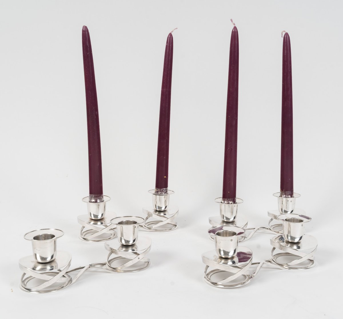 ESQUILAT – Suite de 4 Candélabres bas doubles argent massif  ART DECO-photo-4