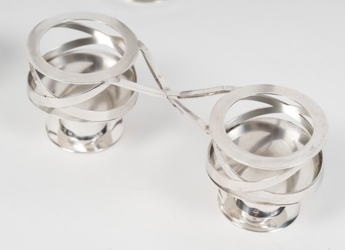 ESQUILAT – Suite de 4 Candélabres bas doubles argent massif  ART DECO-photo-6