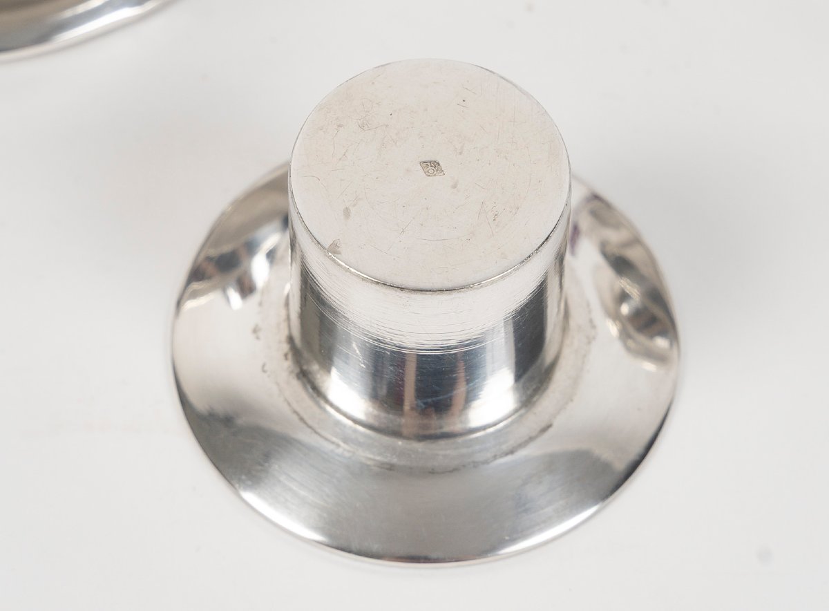 ESQUILAT – Suite de 4 Candélabres bas doubles argent massif  ART DECO-photo-7