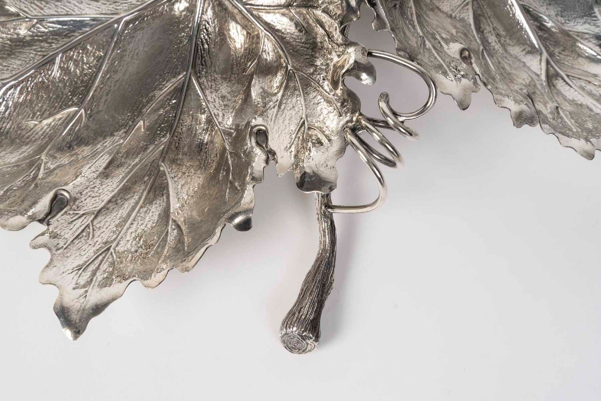 Gianmaria Buccellati - Solid Silver Centerpiece With Three Vine Leaves, 20th Century -photo-4