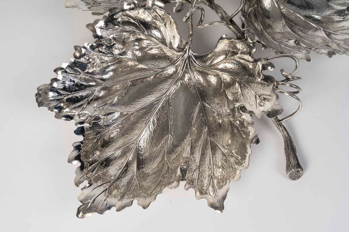 Gianmaria Buccellati - Solid Silver Centerpiece With Three Vine Leaves, 20th Century -photo-5